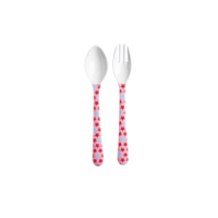 Kids melamine cutlery, fork & spoon pink star print Rice DK